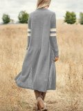 Loose Pure Color Stripes Long Sleeve Cardigan With Pockets
