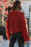 Fashion Round Collar Tassels Long Sleeves Plain Knitting Sweater
