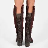 Women Vintage Lace Up Boots European Style Bandage Above Knee Boots