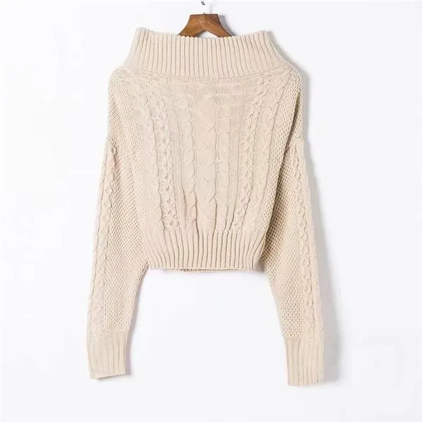 Sexy one word led off-the-shoulder solid color sweater