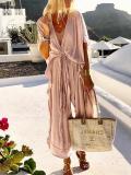 Casual Loose Tie Front V Neck Wide Leg Jumpsuit