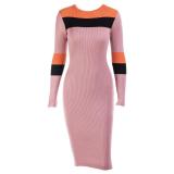 Casual Striped Long Sleeved Round Neck Sweater Dress