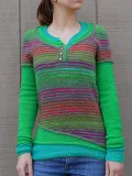 Red Striped Crew Neck Casual Women's Sweaters