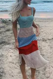 Spaghetti Strap  Slit  Striped  Sleeveless  Elegant Bodycon Dresses