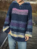 Color-Block Striped Hooded Women's Sweaters