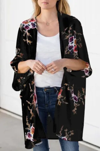Wild Coat Thin Printed Bat Sleeve Mid-Length Cardigan Top