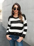 Long Sleeve Stripes Knitted Shirts & Tops