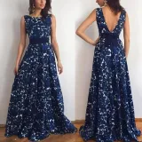 Print Halter Evening Dress With Belt