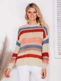Casual Color-Block Long Sleeve Shift Crew Neck Sweaters