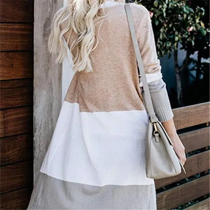Large Size Stitching Striped Knit Loose Sweater Cardigan Coat