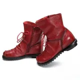 Big Size Pure Color Lace Up Ankle Leather Comfortable Zipper Boots
