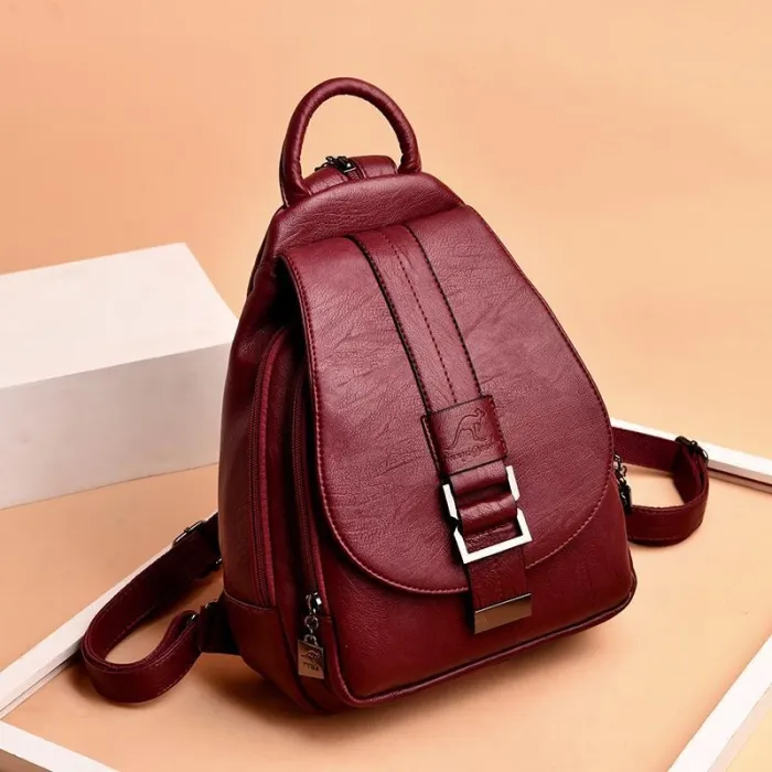 2 in 1 Women Leather Backpack+Crossbody Sling Shoulder Bag