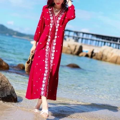 Holiday summer slim loose embroidered dress
