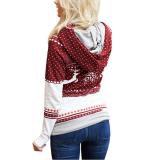 Women Christmas Zippered Printed Pocket Hooded Girl Snowflake long sleeve Sweatshirt