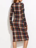 Round Collar Lattice Long Sleeve Package Hip Bodycon Dress