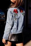 Flower Embroidered Denim Jacket Cover Ups