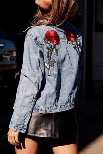 Flower Embroidered Denim Jacket Cover Ups