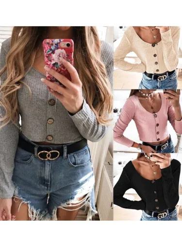 Cotton-Blend Long Sleeve Casual Crew Neck T-Shirts