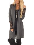 Decorative Lace  Plain  Long Sleeve Cardigan