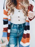 Multicolor Stripe Knitted Casual Women's Fall Cardigans