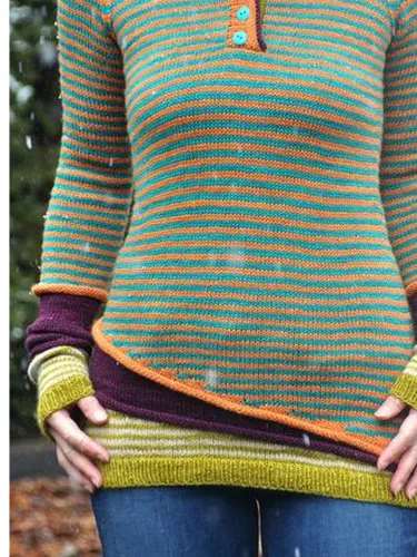 Green Crew Neck Wool Blend Long Sleeve Sweaters
