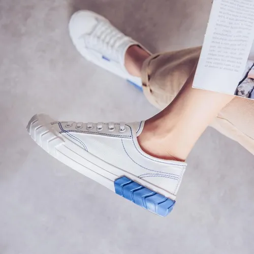 Women's Fashion Simple Color Matching Canvas Round Toe Sneakers
