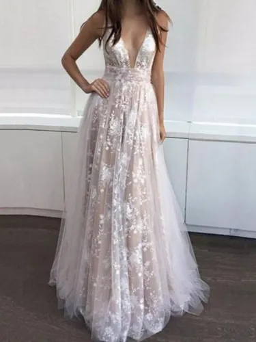 Sexy V Collar Lace Evening Dress