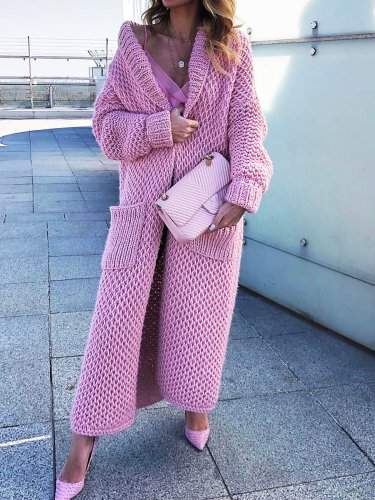 Shawl Collar Dual Pockets Long Women's Cardigans