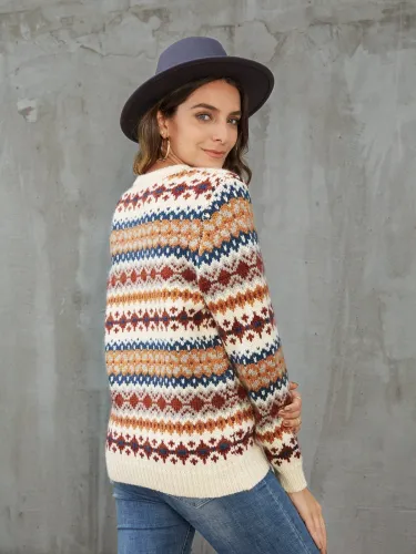 Apricot Long Sleeve Casual Sweater