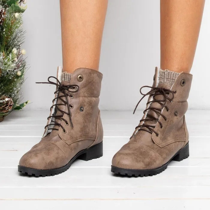 Women Warm Martin Booties Casual Comfort Plus Size Lace Up Shoes