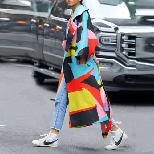 Fashion Multi Color Blocking Long Sleeve Coat