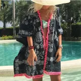 Bohemian Print Stitching Bat Sleeve Cardigan