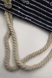 Women's Beach Casual Striped Zipper Canvas Tote Bag