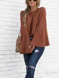 Sweet Casual Chic Loose Plain Flare Long Sleeve Sweater