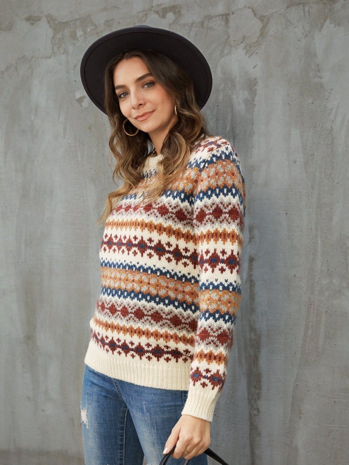 Apricot Long Sleeve Casual Sweater