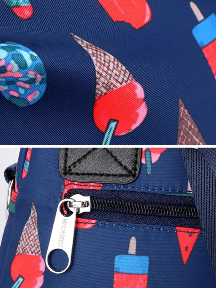 Floral Nylon Zipper Backpacks Crossbody Bags