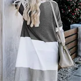 Large Size Stitching Striped Knit Loose Sweater Cardigan Coat