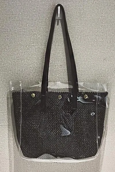 Women's Causal Snap PVC Woven Straw Tote Bag