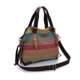 Retro Ethnic Style Stripe Canvas Contrast Color Multi-pocket Handbag Crossbody Bag