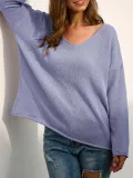 Long Sleeve V Neck Plain Casual Sweaters