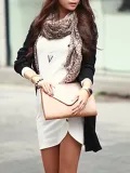 Round Neck Plain Decorative Button Slit Bodycon Dresses