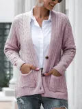 Solid V Neck Button Down Knitted Cardigan