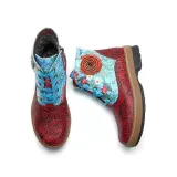 Ethnic style flower flat with zipper boots