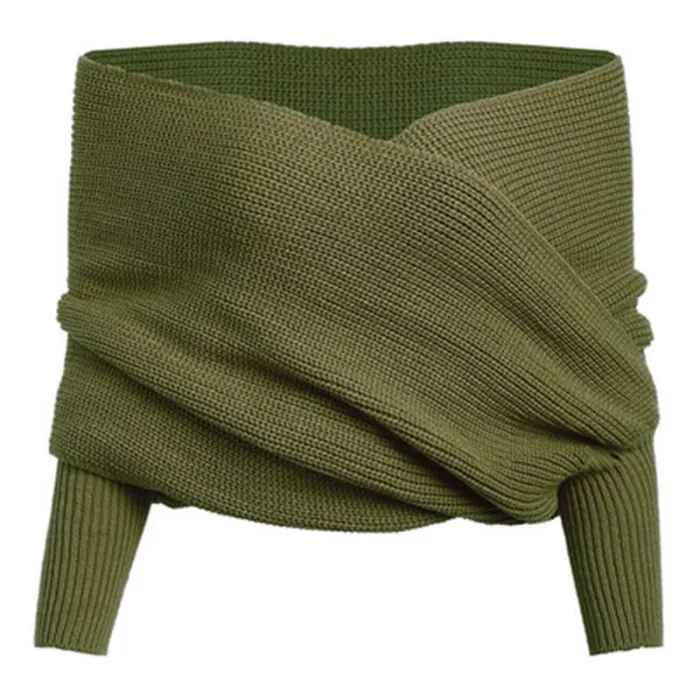 Casual Pure Color Shoulder Collar Sweater