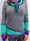 Color-Block Striped Long Sleeve Women's Sweaters