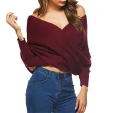 Casual Pure Color Shoulder Collar Sweater