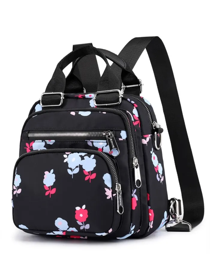 Floral Nylon Zipper Backpacks Crossbody Bags