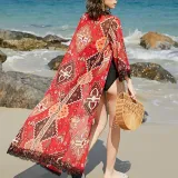 Lace Splicing Chiffon Long Suntan Cardigan