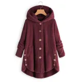 Fashion Irregular Button Pure Colour Plush Coat