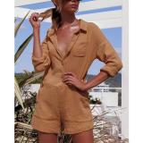 Pocket Button Linen Casual Jumpsuit
